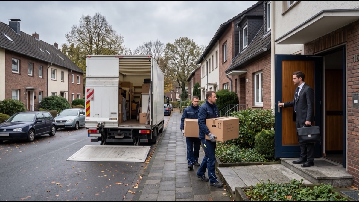 Gerichtsvollzieher bei der Räumung eines Hauses